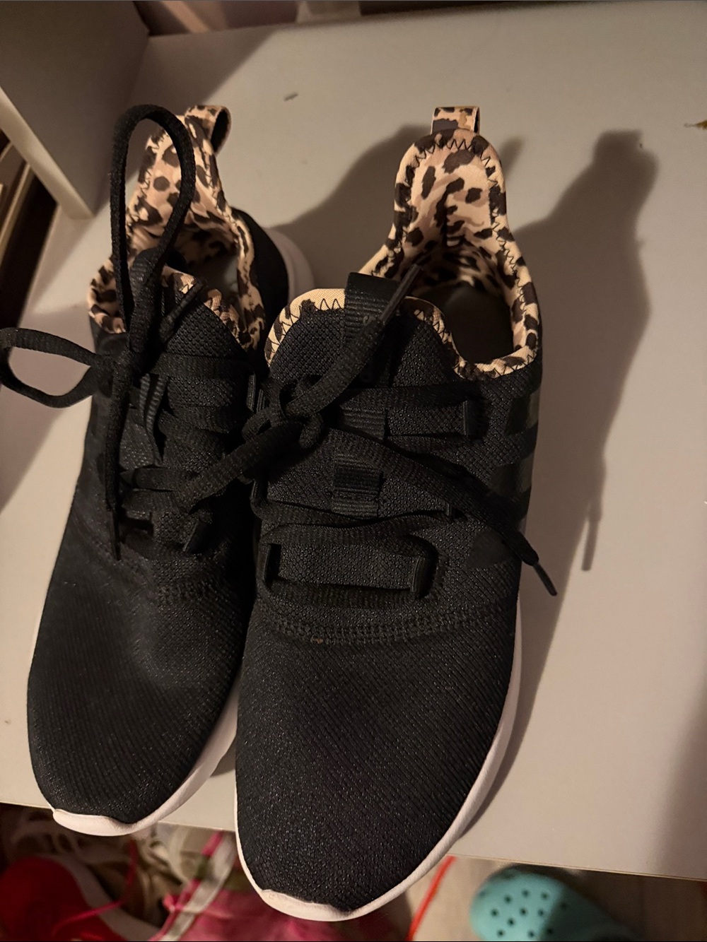 adidas Black Athletic Sneakers with Leopard-Print Lining